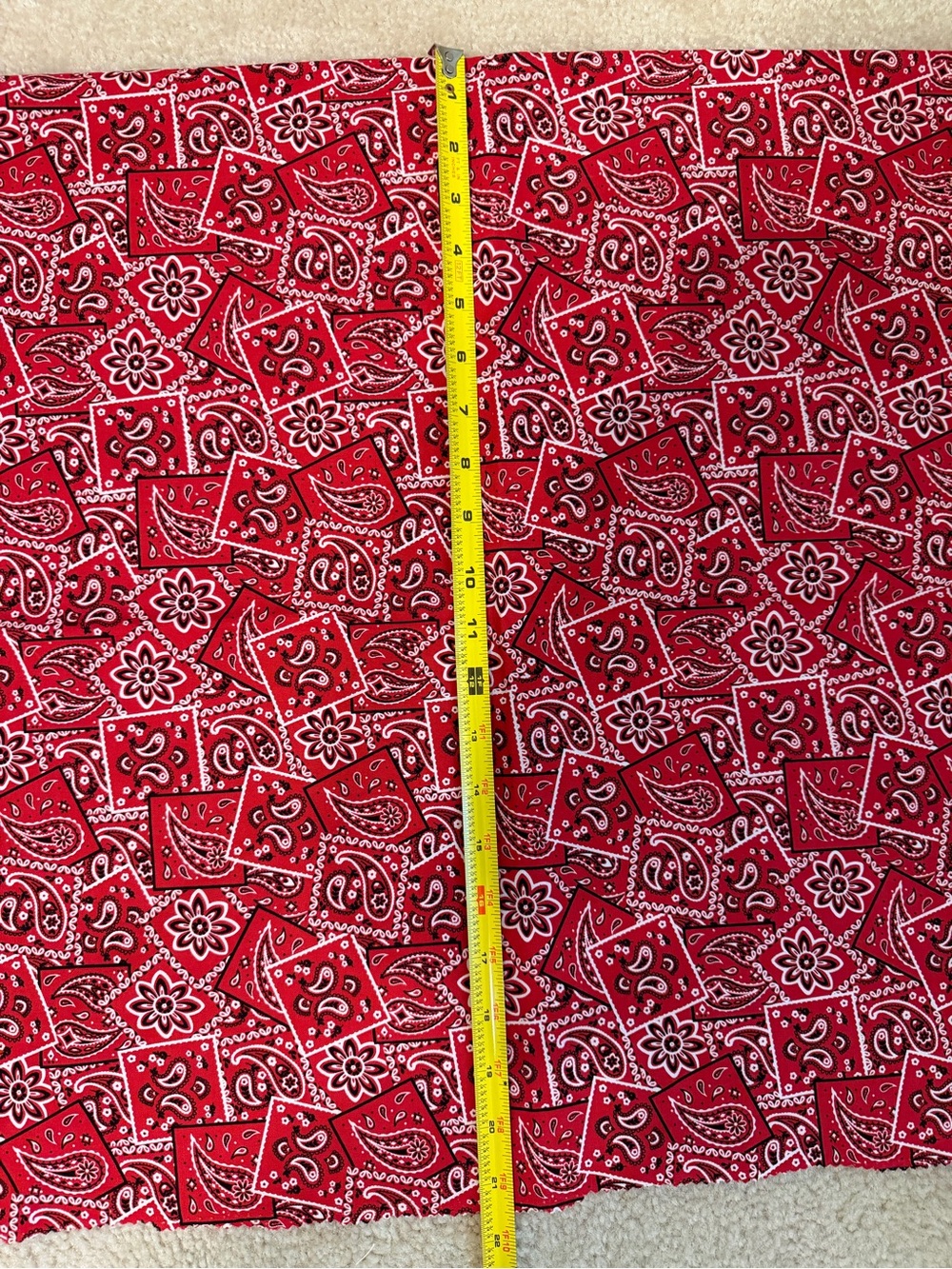 Red Paisley Bandana Print Cotton Fabric Remnant 43” x 42” – Western Quilt Craft - Picture 6 of 6